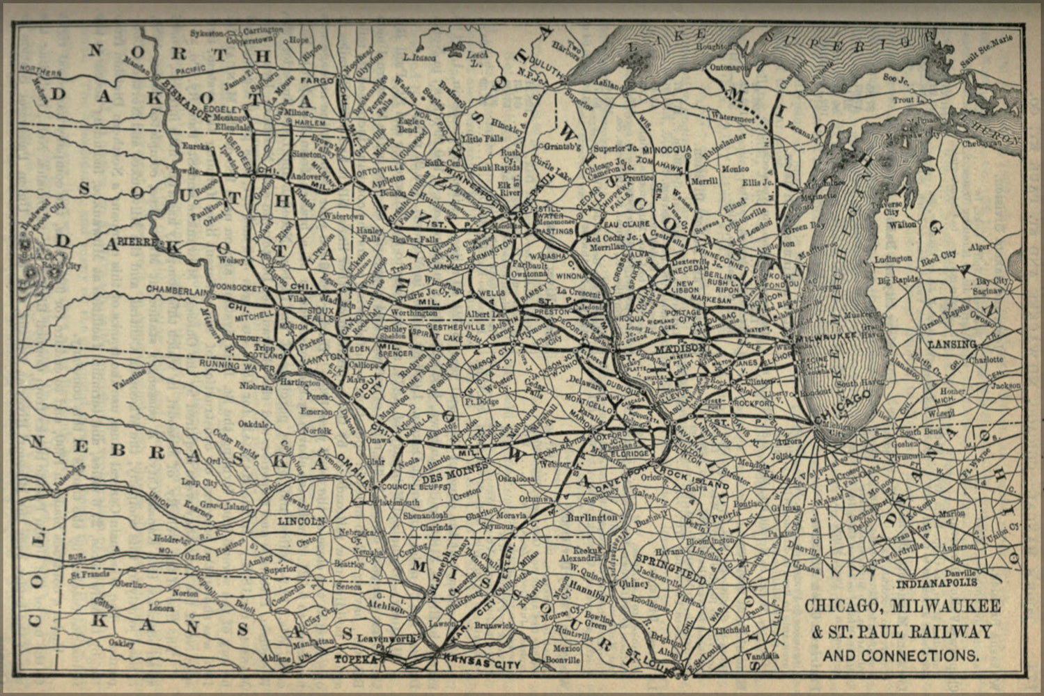 24"x36" Gallery Poster, 1893 Poor's Chicago, Milwaukee and St. Paul Railway