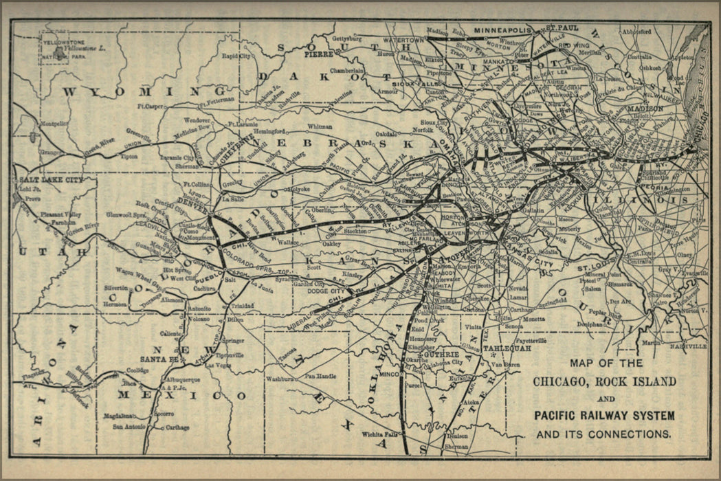 24"x36" Gallery Poster, 1893 Poor's Chicago, Rock Island and Pacific Railway