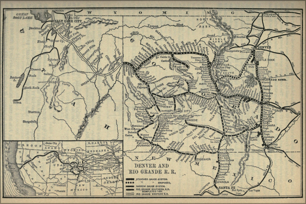24"x36" Gallery Poster, 1893 Poor's Denver and Rio Grande Railroad