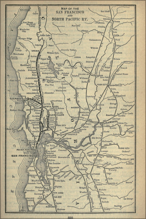 24"x36" Gallery Poster, 1893 Poor's San Francisco and North Pacific Railway MAP