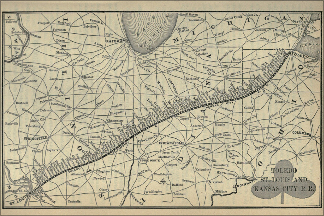 24"x36" Gallery Poster, 1893 Poor's Toledo, St. Louis and Kansas City Railroad