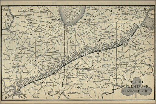 24"x36" Gallery Poster, 1893 Poor's Toledo, St. Louis and Kansas City Railroad