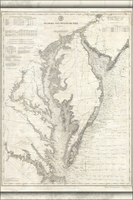 24"x36" Gallery Poster, 1893 U.S. Coast Survey Nautical Chart or Map of the Chesapeake Bay and Delaware Bay