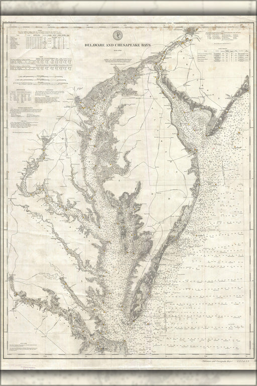 24"x36" Gallery Poster, 1893 U.S. Coast Survey Nautical Chart or Map of the Chesapeake Bay and Delaware Bay