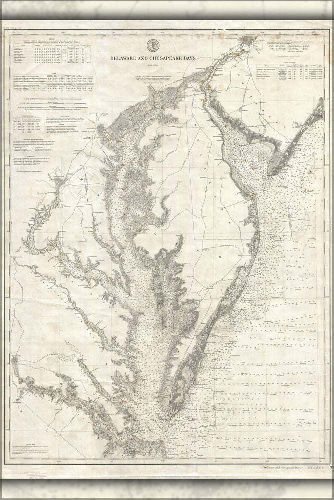 24"x36" Gallery Poster, 1893 U.S. Coast Survey Nautical Chart or Map of the Chesapeake Bay and Delaware Bay