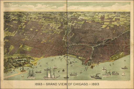 24"x36" Gallery Poster, 1893 birdseye view map of Chicago