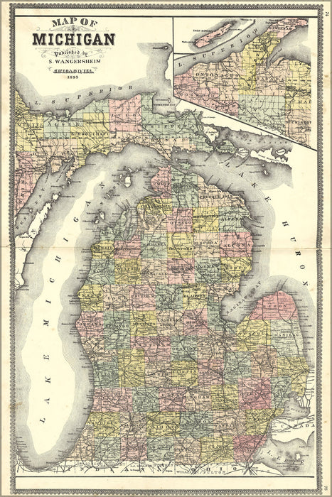 24"x36" Gallery Poster, 1895 map of michigan