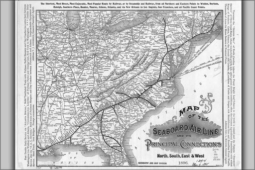 24"x36" Gallery Poster, 1896 Seaboard Air Line Railway Railroad Map