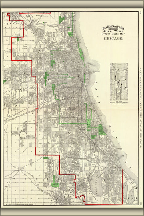 24"x36" Gallery Poster, 1897 Map of Chicago (reproduction)