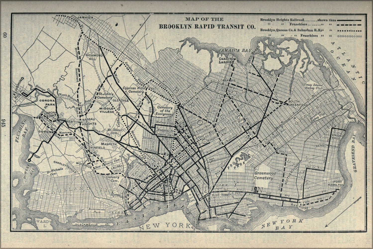 24"x36" Gallery Poster, 1897 Poor's Brooklyn Rapid Transit Company map