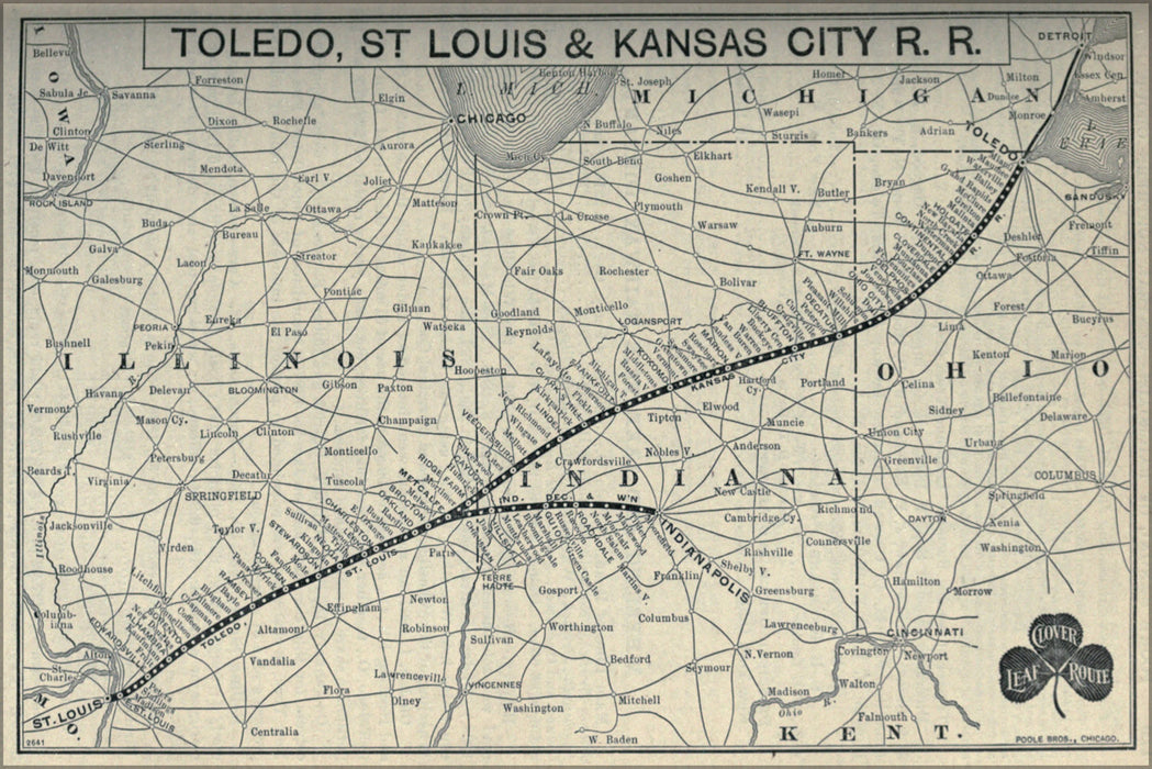 24"x36" Gallery Poster, 1897 Poor's Toledo, St. Louis and Kansas City Railroad