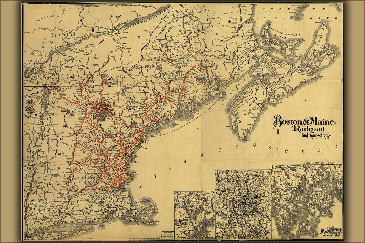 24"x36" Gallery Poster, 1898 Boston and Maine Railroad Map