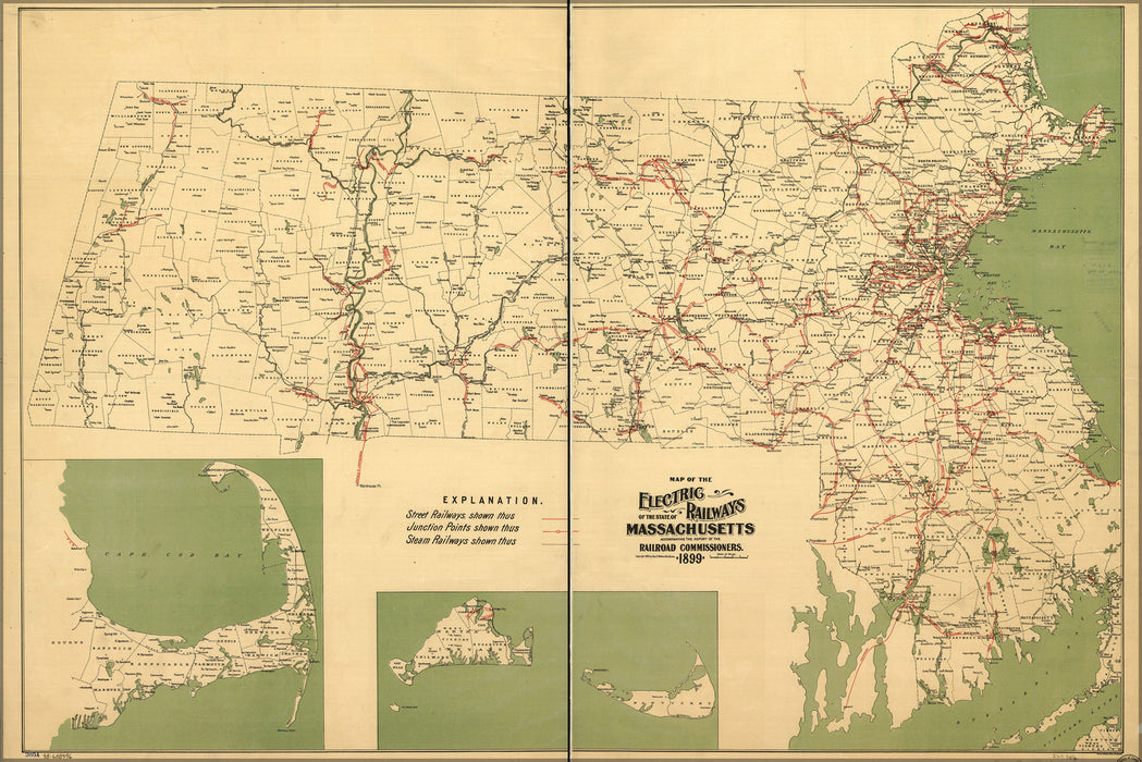 24"x36" Gallery Poster, 1899 Massachusetts Electric Railways Railroad Map