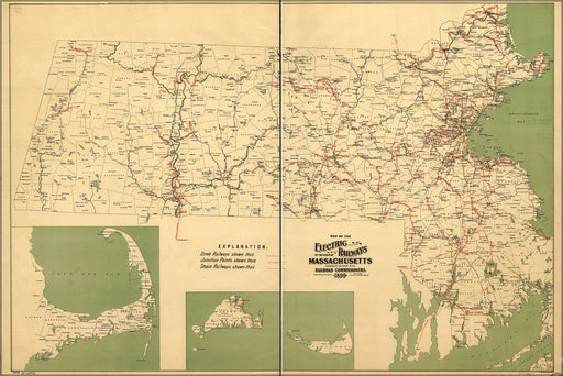 24"x36" Gallery Poster, 1899 Massachusetts Electric Railways Railroad Map