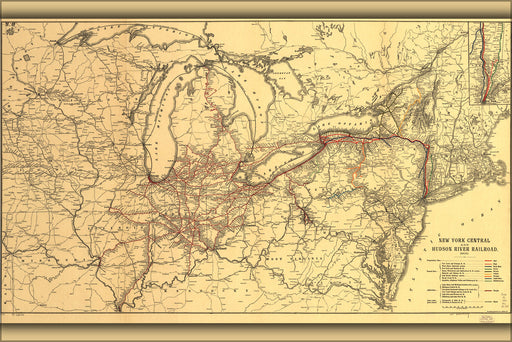 24"x36" Gallery Poster, 1900 map of the New York Central and Hudson River Great Lakes  Michigan Railroad