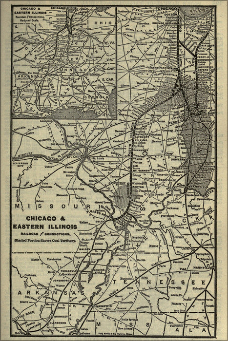 24"x36" Gallery Poster, 1901 Poor's Chicago and Eastern Illinois Railroad
