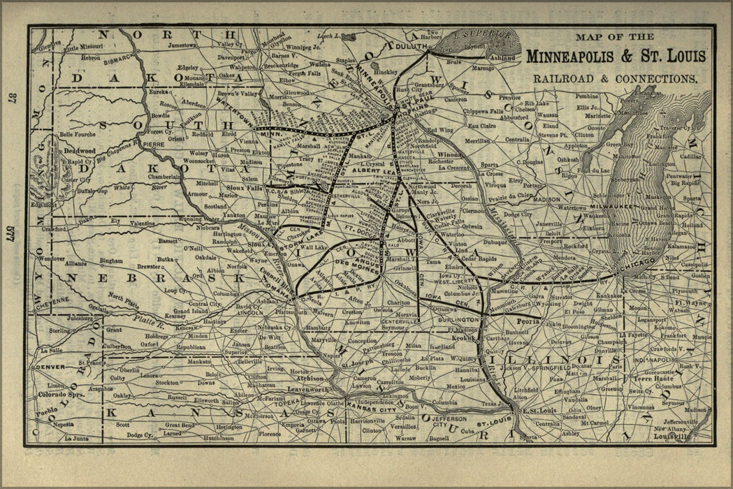 24"x36" Gallery Poster, 1901 Poor's Minneapolis and St. Louis Railroad