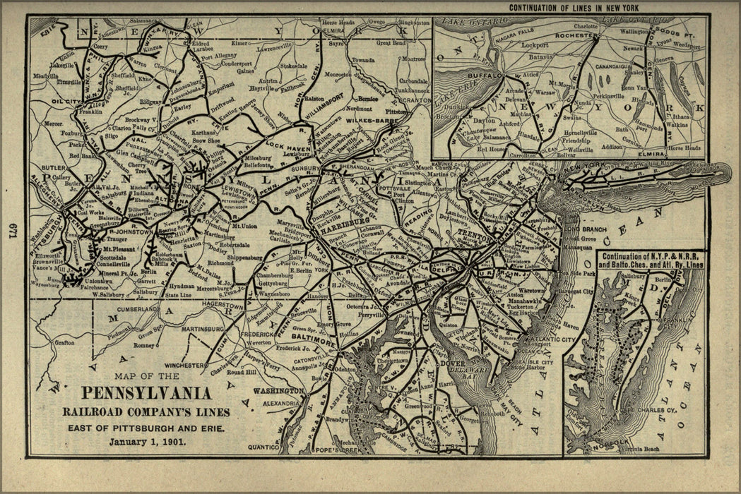 24"x36" Gallery Poster, 1901 Poor's Pennsylvania Railroad Lines East