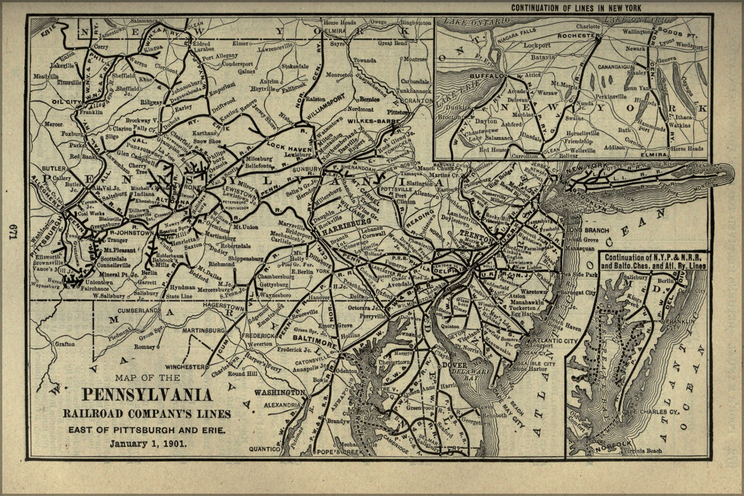 24"x36" Gallery Poster, 1901 Poor's Pennsylvania Railroad Lines East