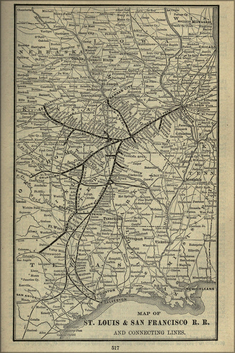 24"x36" Gallery Poster, 1901 Poor's St. Louis and San Francisco Railroad