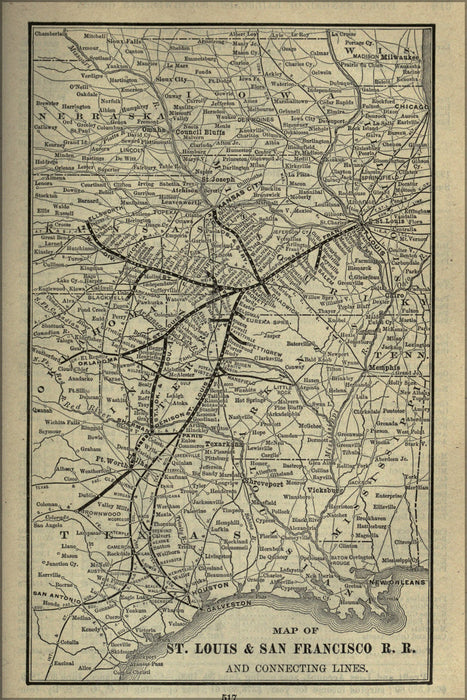 24"x36" Gallery Poster, 1901 Poor's St. Louis and San Francisco Railroad map