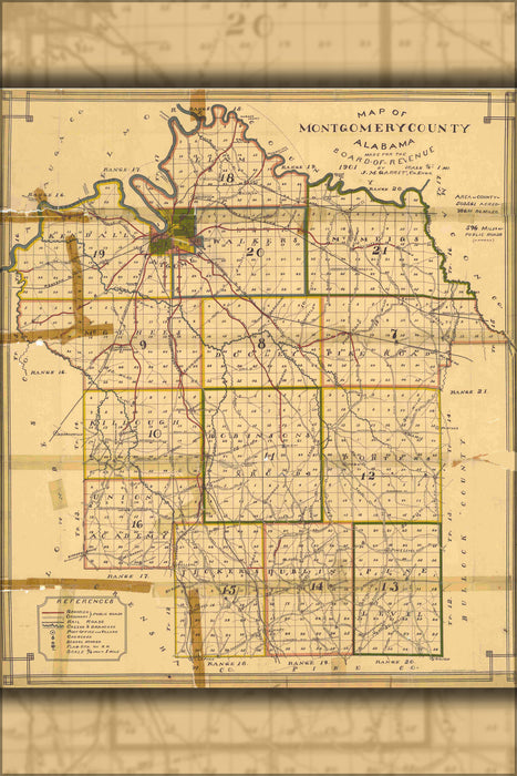 24"x36" Gallery Poster, 1901 map of Montgomery County, Alabama