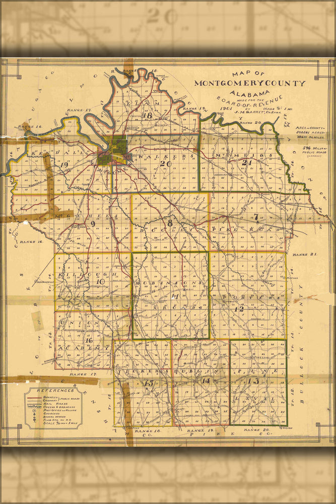 24"x36" Gallery Poster, 1901 map of Montgomery County, Alabama