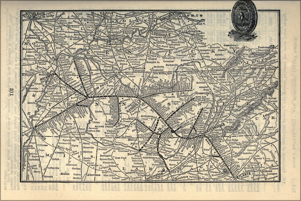 24"x36" Gallery Poster, 1903 Poor's Nashville, Chattanooga and St. Louis Railway