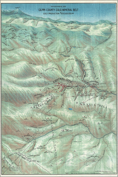 24"x36" Gallery Poster, 1904 Clason Map or View of the Gilpin Colorado Gold and Mineral BeltGilpinCountyColorado clason 1904