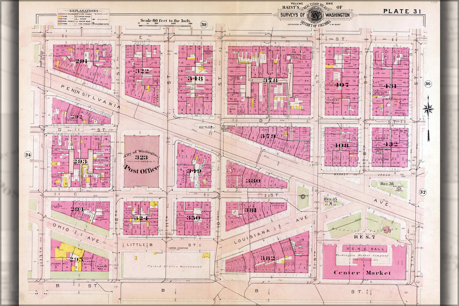 24"x36" Gallery Poster, 1909 map of Downtown Washington, D.C