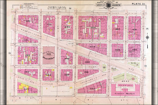 24"x36" Gallery Poster, 1909 map of Downtown Washington, D.C