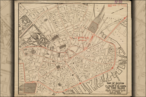 24"x36" Gallery Poster, 1911 downtown Boston map