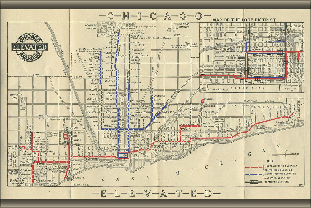 24"x36" Gallery Poster, 1915 Chicago L map