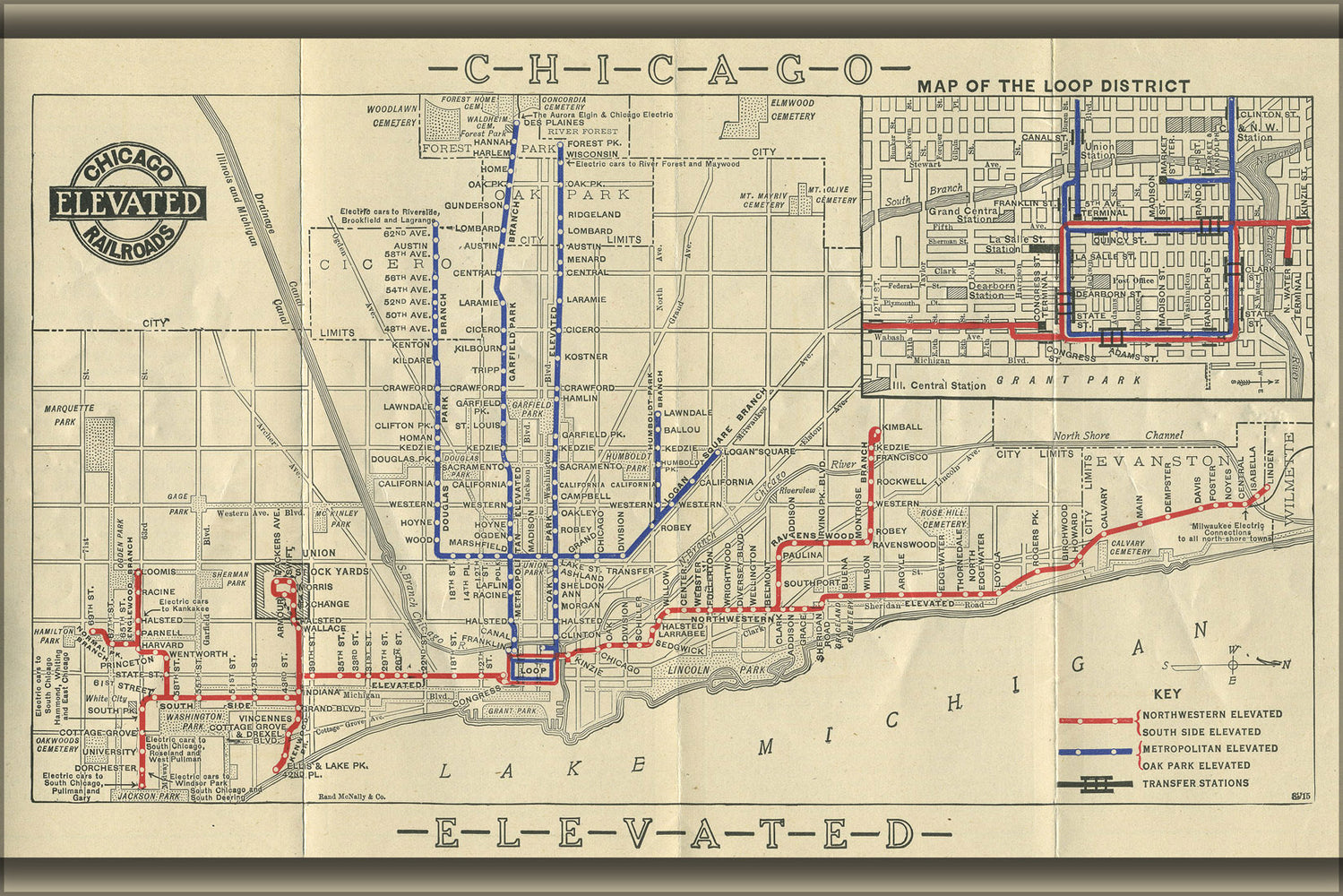 24"x36" Gallery Poster, 1915 Chicago L map