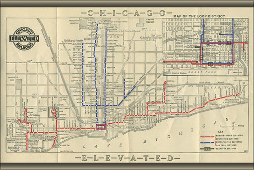 24"x36" Gallery Poster, 1915 Chicago L map