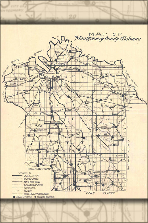 24"x36" Gallery Poster, 1918 map of Montgomery County, Alabama