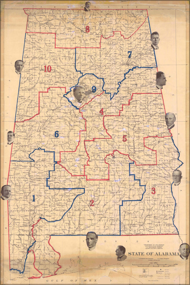 24"x36" Gallery Poster, 1920 Map of Alabama Congressional districts