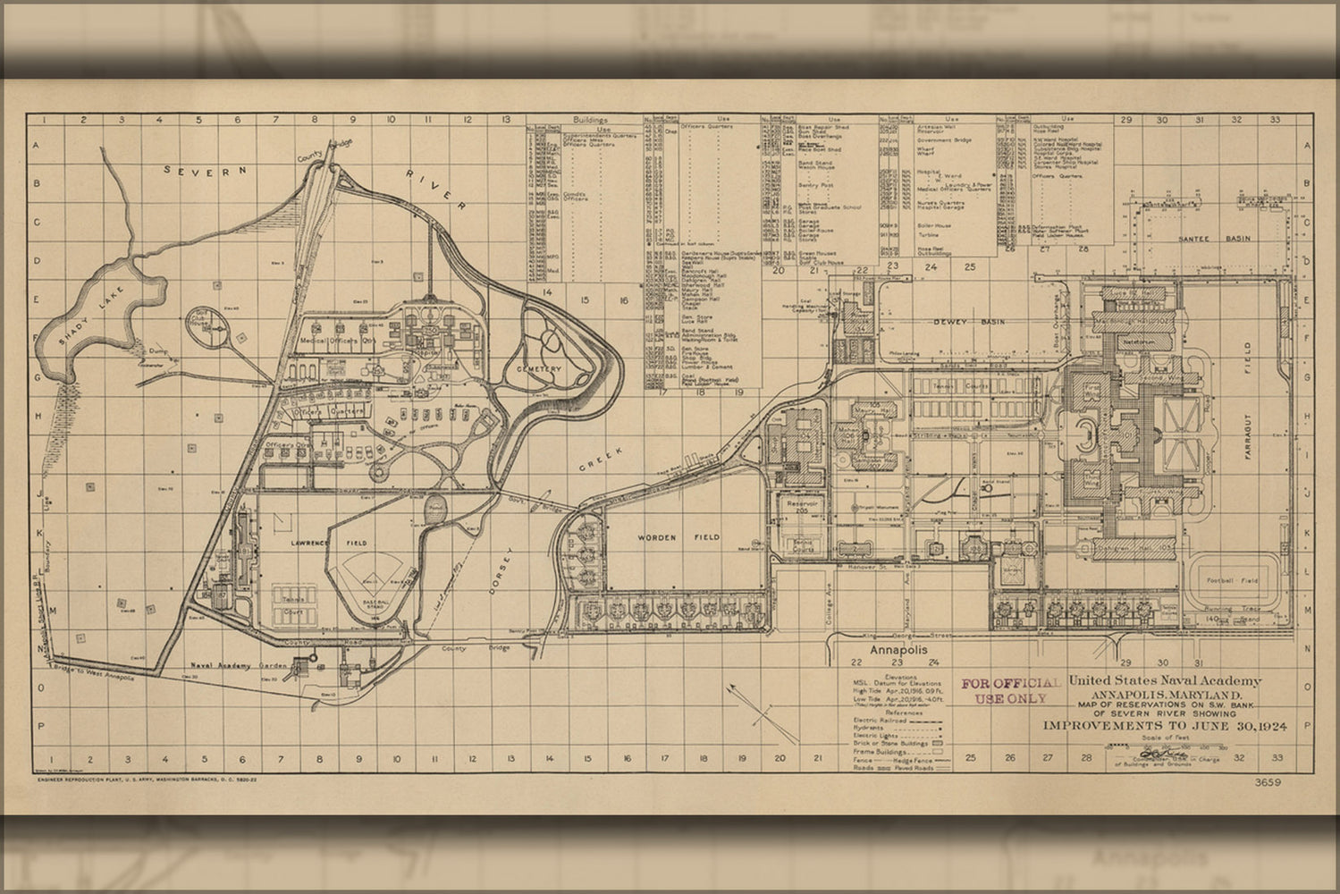 24"x36" Gallery Poster, 1924 Map of US Naval Academy Annapolis, Maryland