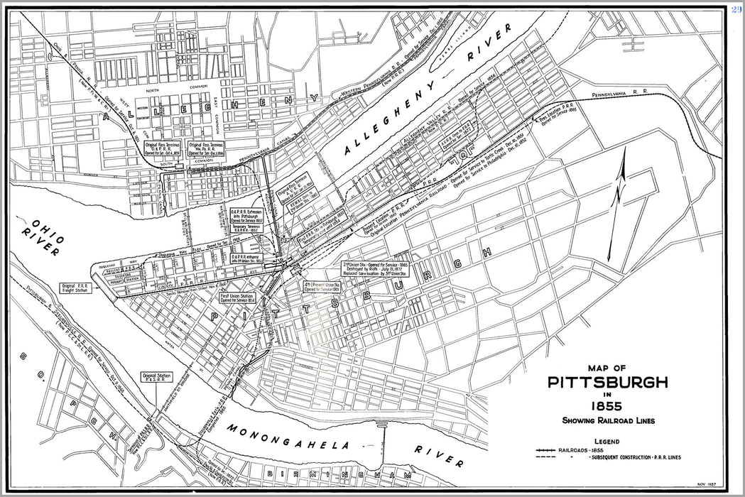 24"x36" Gallery Poster, 1937 original railroads in Pittsburgh
