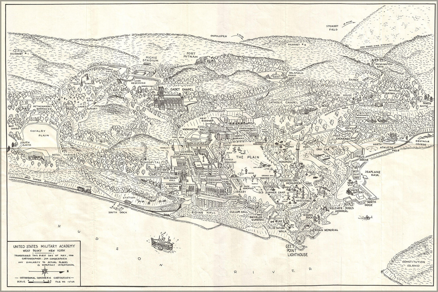 24"x36" Gallery Poster, 1944 Cumberpatch View or Map of West Point Military Academy, New York (check other)