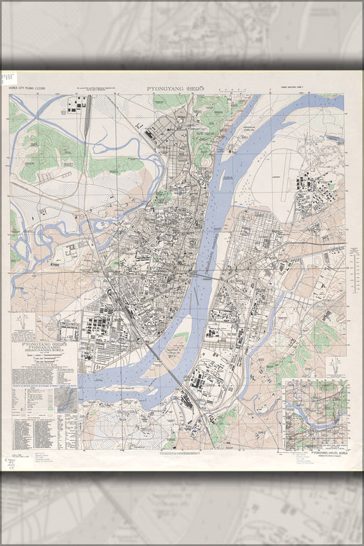 24"x36" Gallery Poster, 1946 Map of Pyongyang North Korea by Army Map Service, 1946