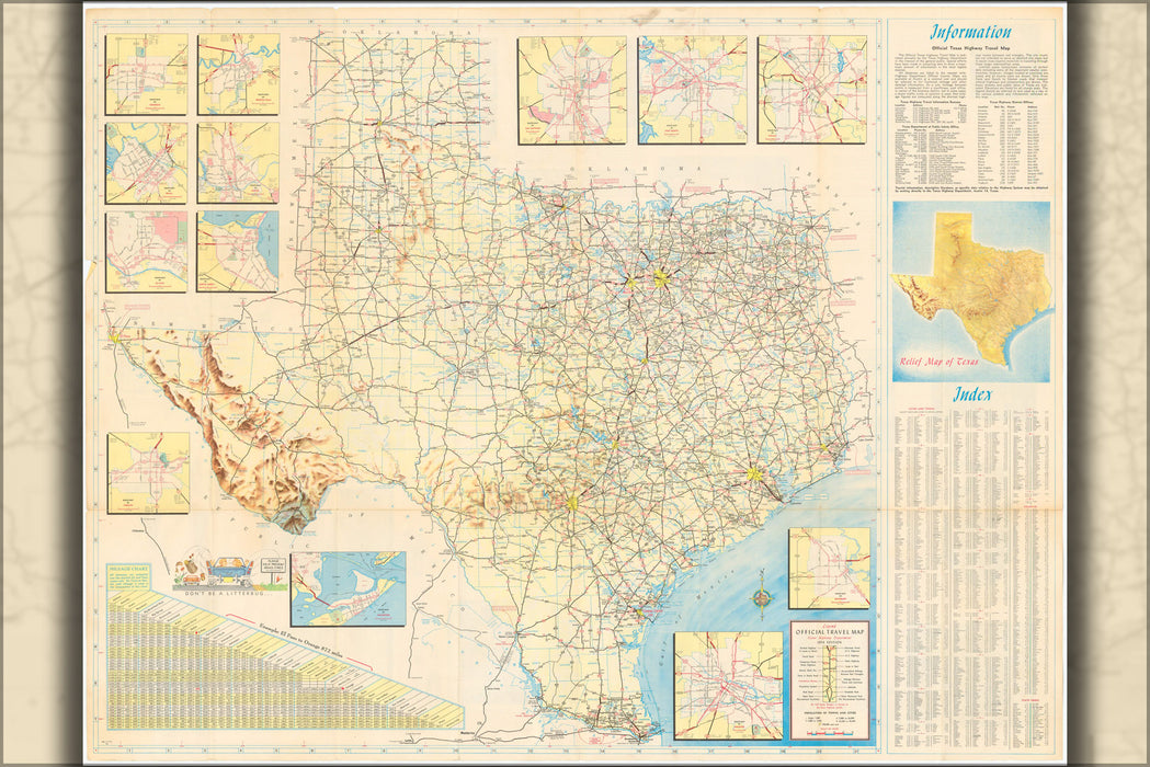 24"x36" Gallery Poster, 1956 Official Texas Highway Map JPEG