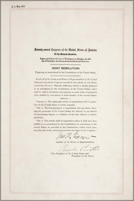 24"x36" Gallery Poster, repeal of prohibition Twenty-first Amendment beer brewing making