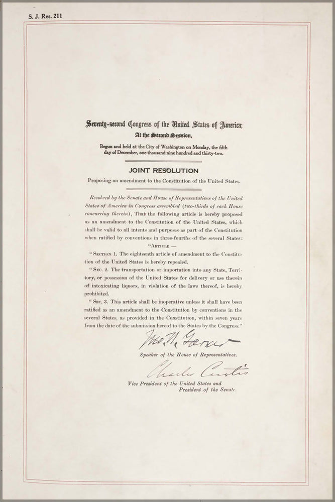 24"x36" Gallery Poster, repeal of prohibition Twenty-first Amendment beer brewing making