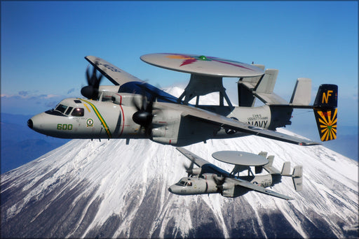 24"x36" Gallery Poster, 2 US Navy E-2C E-2 Hawkeye Grumman flying by Mount Fuji, Japan