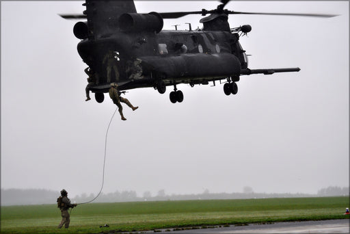24"x36" Gallery Poster, 321st STS fast rope out of 160th SOAR ch-47 chinook in Poland
