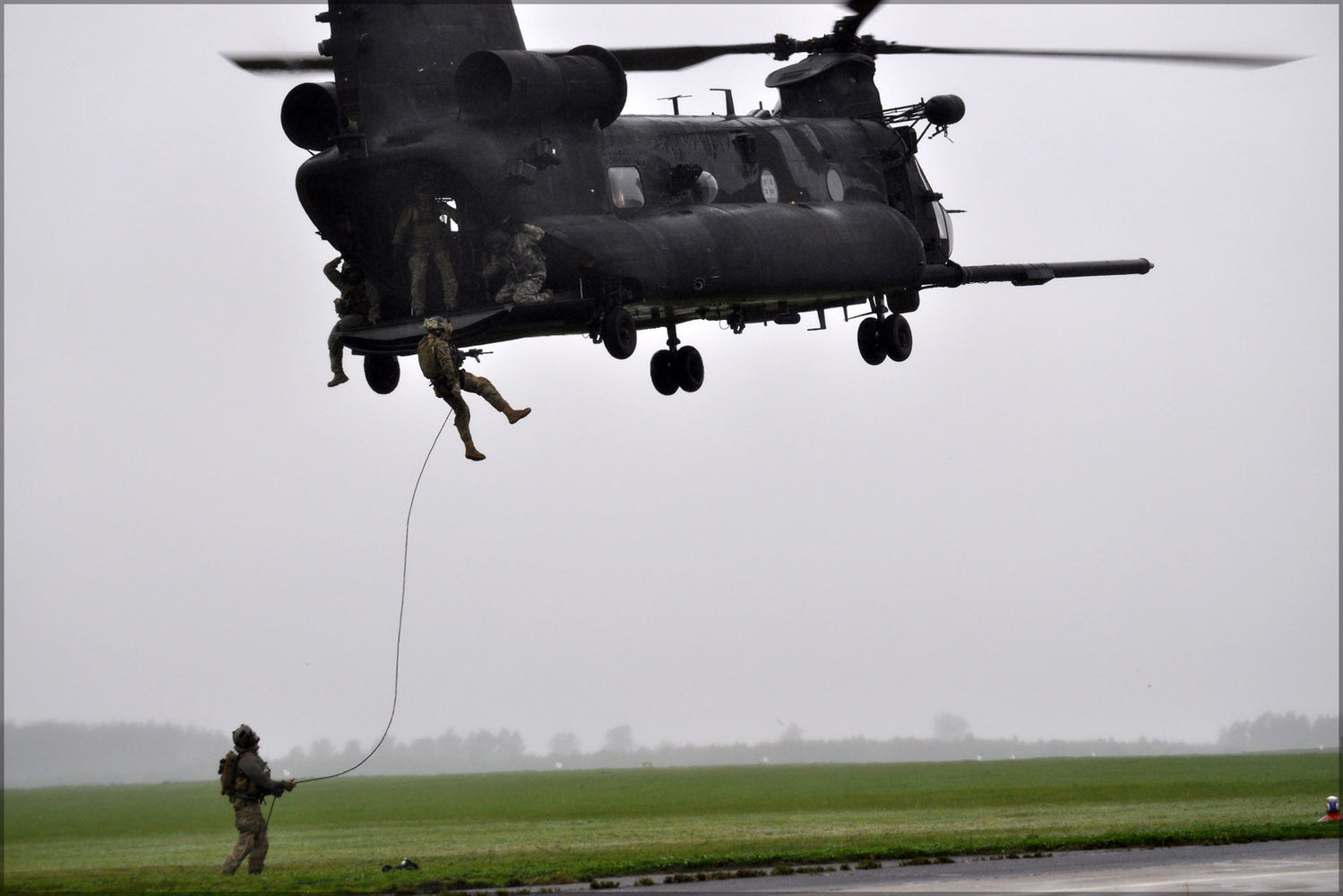 24"x36" Gallery Poster, 321st STS fast rope out of 160th SOAR ch-47 chinook in Poland
