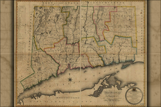 Poster, Many Sizes; Map Of Connecticut 1813