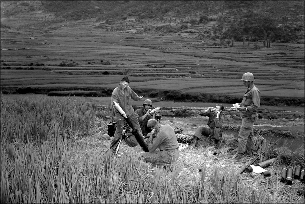 24"x36" Gallery Poster, 4.2 mortar crew, 5th Rct, 25th Inf Div, returns fire, Masan area 1950