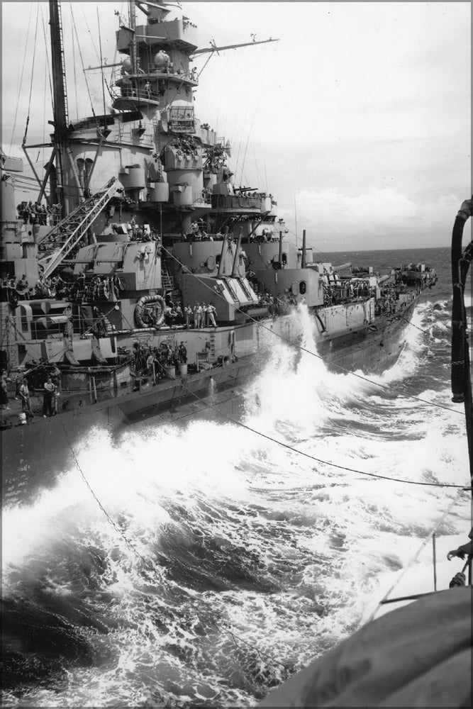 24"x36" Gallery Poster, 5 inch turrets aboard USS Massachusetts (BB-59). Taken during refueling from the T3-S2-A1 class Kaskaskia (AO-27)